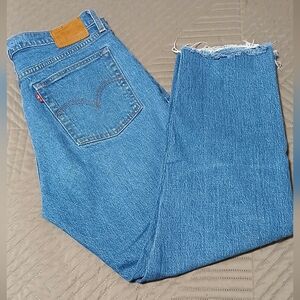 Levi's Blue Wedgie Straight Leg Jeans with Frayed Hem, Size 29,Ankle Length